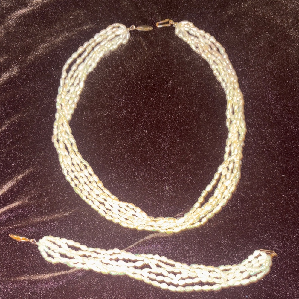 Lustrous Multi-Strand freshwater Pearl Necklace and Bracelet Set